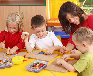 Children building crafts