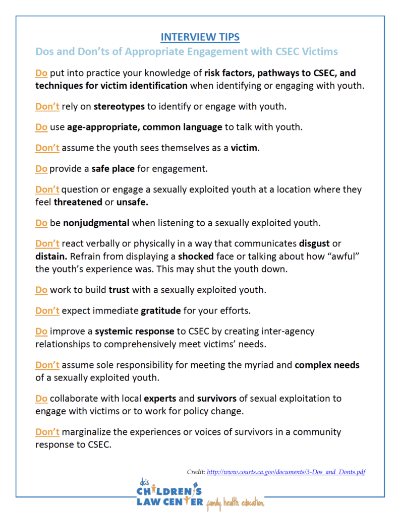 Interview Tips for CSEC Victims